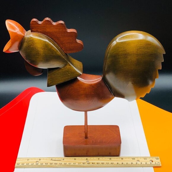 Rooster Wood Original Art Sculpture Artist Lyne Montmeny 2003 Modern Farmhouse - Picture 12 of 13